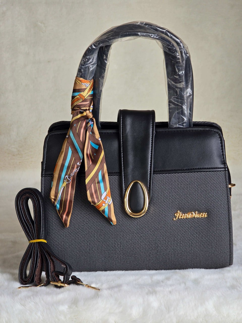 Tan and Brown Handbag - Black Medium
